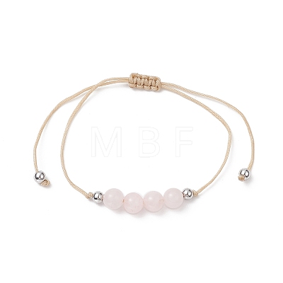 3Pcs 3 Style Natural Rose Quartz Braided Bead Bracelets Set BJEW-JB09334-01-1