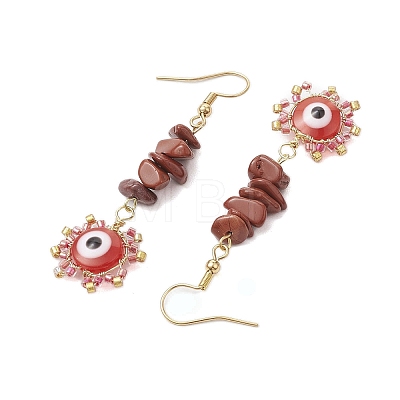 Evil Eye Natural & Synthetic Mixed Gemstone Chip & Seed Beads Dangle Earrings EJEW-MZ00166-1