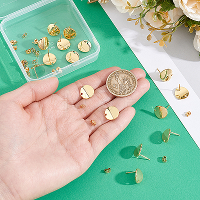 20Pcs Flat Round Brass Stud Earring Findings KK-BBC0028-24-1
