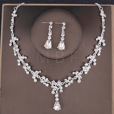 Teardrop Alloy Rhinestone Pendant Necklaces & Stud Dangle Earrings Sets FS-WGE9DA1-02-1