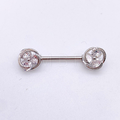 304 Stainless Steel Clear Cubic Zirconia Nipple Bar WG994A5-19-1