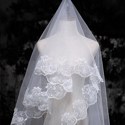 Mesh Tulle Lace Flower Bridal Veils HULI-PW0002-021-1