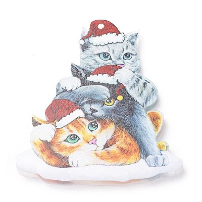 Christmas Cat Shape Acrylic Pendant Decoration HJEW-E007-01G-08-1