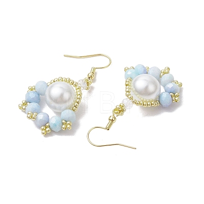 Paw Print Imitation Pearl & Glass Seed Beads Dangle Earrings EJEW-MZ00386-02-1