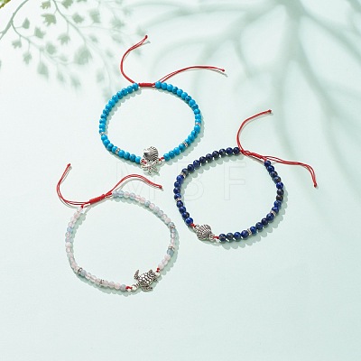 3Pcs 3 Style Natural Lapis Lazuli & Aquamarine & Synthetic Turquoise(Dyed) Braided Bead Bracelets Set BJEW-JB08478-1