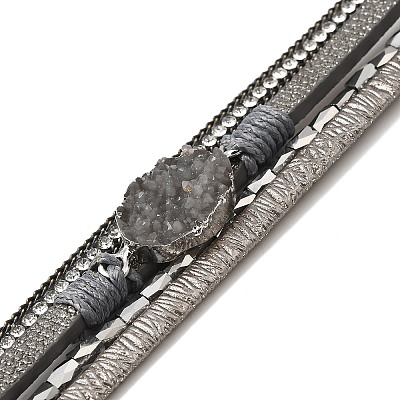 Vintage Leather Bracelet with European and American White Crystal Inlaid Diamonds - Magnetic Buckle. ST8305984-1