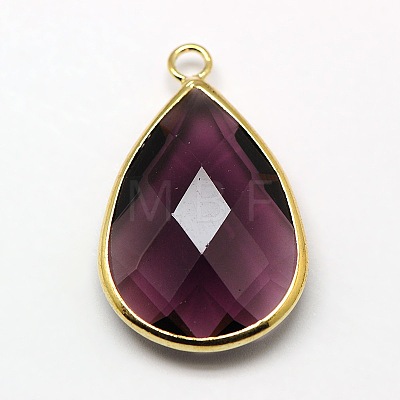 Golden Tone Brass Glass Teardrop Pendants X-GLAA-M006-A-06G-1