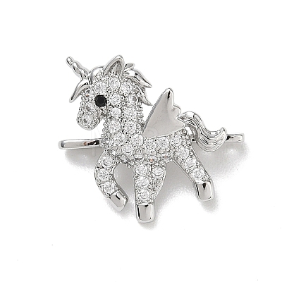 Brass Micro Pave Clear Cubic Zirconia Unicorn Spacer Bars KK-K428-10P-1