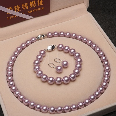 Shell Pearl Round Beaded Necklaces & Bracelets & Earring Sets for Women WG18377-28-1