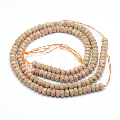 Faceted Natural Unakite Rondelle Beads Strands G-K090-07-1