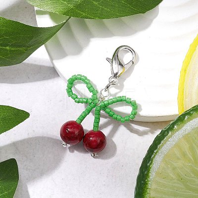 Cherry Synthetic Turquoise & Glass Seed Beads Pendant Decorations HJEW-MZ00128-02-1