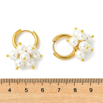 Round Shell Pearl Bead Cluster Huggie Hoop Earrings EJEW-JE07146-1