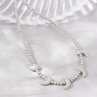 Brass Micro Pave Clear Cubic Zirconia Hot Pepper and Round Beaded Necklaces KK-CBA4547-15P-1