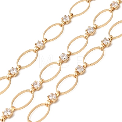 Handmade Brass Pave Clear Cubic Zirconia Oval Link Chains CHC-G027-02G-1