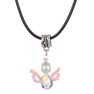 Glass Seed Beads & Glass Pearl Angel Pendant Necklaces NJEW-MZ00056-04-1