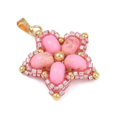 Handmade Glass Seed Beaded & Synthetic Dyed Imperial Jasper Beads Pendants PALLOY-MZ00751-03-1
