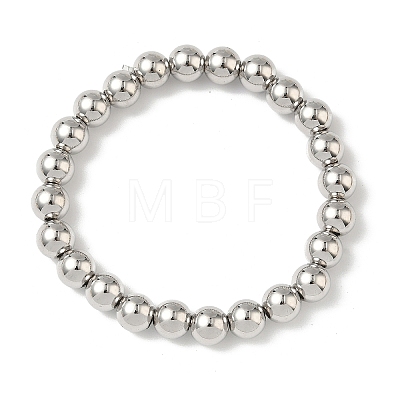 Brass Round Beaded Stretch Bracelets for Men Women BJEW-B148-05E-P-1