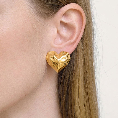 French Vintage Style Stainless Steel Textured Heart Stud Earrings for Women EI9252-1-1