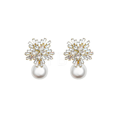 Snowflake with Round Alloy Crystal Rhinestone Dangle Stud Earrings FS-WGD1A25-01-1