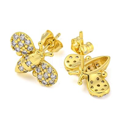 Golden Brass Micro Pave Cubic Zirconia Stud Earrings EJEW-D103-01D-G-1