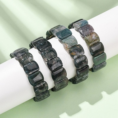 Natural Moss Agate Beads Stretch Bracelets for Women Men BJEW-A168-02-1