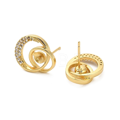 Flat Round Brass Micro Pave Clear Cubic Zirconia Stud Earring Findings KK-D102-09G-1