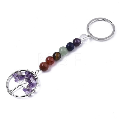 Natural Amethyst Chips Chakra Keychain G-N0326-004J-1