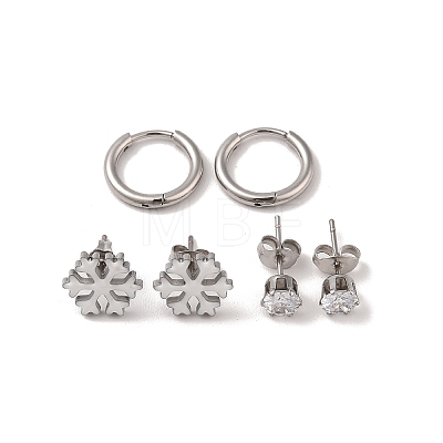 3 Pairs 3 Styles Christmas 304 Stainless Steel Hoop & Studs Earrings Set for Women EJEW-K279-12E-P-1