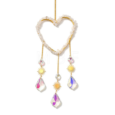 Heart Natural Quartz Crystal Chips Hanging Ornaments HJEW-G024-01B-1