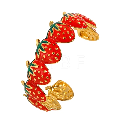 304 Stainless Steel Enamel Red Strawberry Open Cuff Bangles for Women WG62D08-01-1