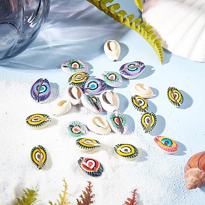 Printed Natural Cowrie Shell Beads SSHEL-NB0001-07-1