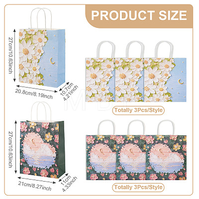 6Pcs 2 Styles 3D Flower Printed Paper Gift Bags with Handles ABAG-TAD0001-01-1