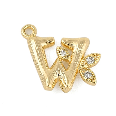 Brass Crystal Rhinestone Letter Links Connector Charms KK-S395-06G-W-1