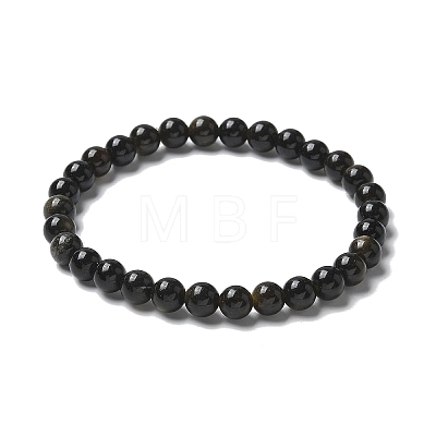 Natural Golden Sheen Obsidian Bead Stretch Bracelets BJEW-K212-A-020-1