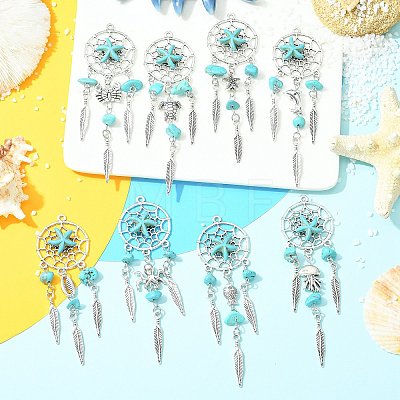 16Pcs 8 Styles Alloy & Synthetic Turquoise Pendants PALLOY-CJ00194-1