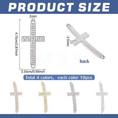40Pcs 4 Colors Religion Alloy Crystal Rhinestone Connector Charms FIND-PH0038-10-1