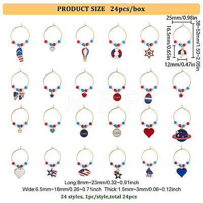 24Pcs 24 Style Independence Day Theme Alloy Enamel Wine Glass Charms AJEW-BC0003-94-1