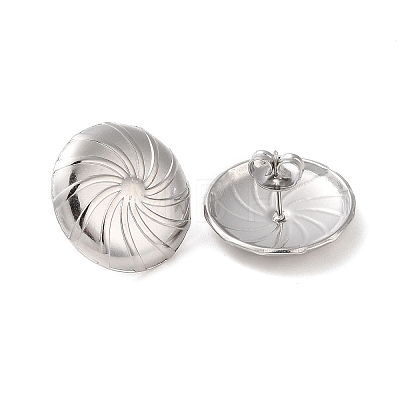 Flat Round 304 Stainless Steel Stud Earrings for Women EJEW-L272-001P-1