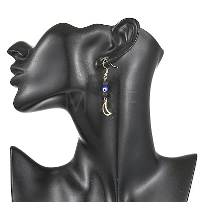 Handmade Evil Eye Lampwork and Natural Lava Rock Dangle Earrings EJEW-JE07451-01-1