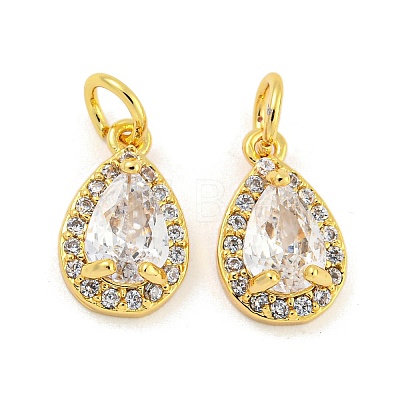 Brass Micro Pave Clear Cubic Zirconia Charms KK-G490-20G-1