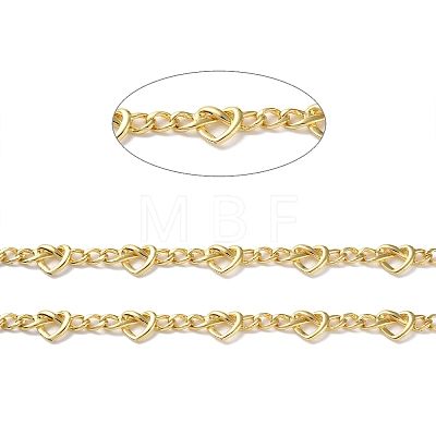 Rack Plating Brass Heart Link Chains CHC-C005-10G-1