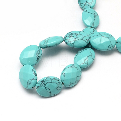 Faceted Oval Synthetic Turquoise Beads Strands X-G-R303-14-1