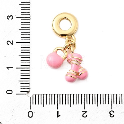 Brass Pink Enamel European Dangle Charms KK-F904-24G-1