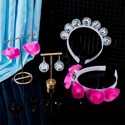 ANATTASOUL Bling Glass Disco Ball & Plastic Cap 2 Pairs Dangle Earrings & 2Pcs Hair Band SJEW-AN0001-07-1