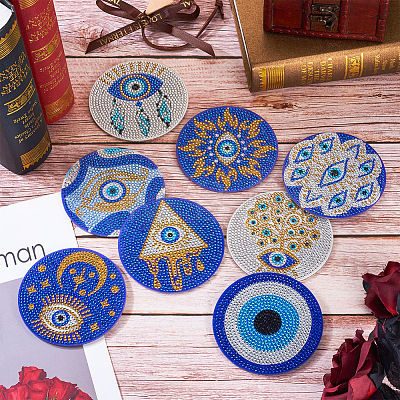 DIY Evil Eye Pattern Coaster Diamond Painting Kits DIY-TAC0016-54-1