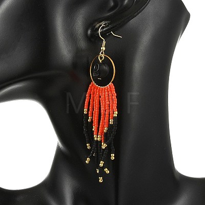 Halloween Glass Seed Tassel Earrings for Women EJEW-MZ00798-01-1