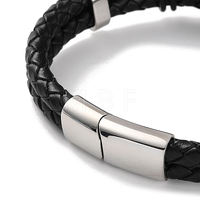 Men's Braided Black PU Leather Cord Multi-Strand Bracelets BJEW-K243-02AS-1