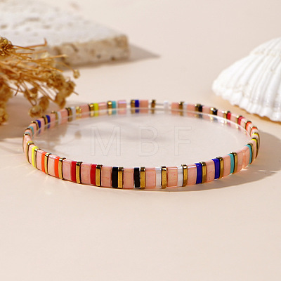 Glass Seed Bead & Brass Beads Stretch Bracelets for Women GJ3337-4-1