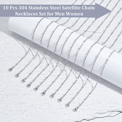  10Pcs 304 Stainless Steel Satellite Chain Necklaces Set for Men Women NJEW-NB0001-13-1