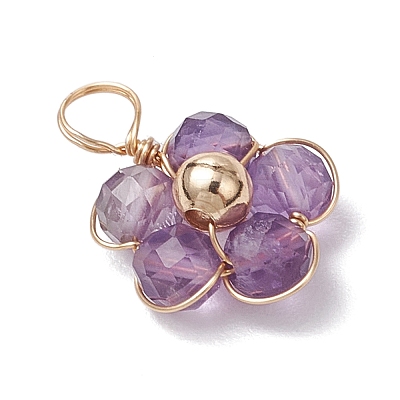 Natural Amazonite & Apatite & Rose Quartz & Amethyst & Red Agate Faceted Round Beaded Pendants PALLOY-JF03606-01-1